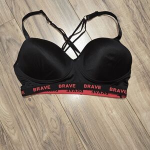 Black Strappy Bra with Red 'BRAVE' Band Size XL